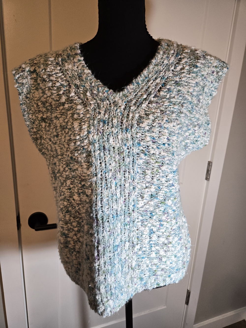 Vintage Compositions Boucle Chunky Knit Sweater Vest Teal Green White M